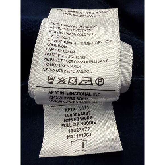 Ariat FR  (flame resistant) Full Zip navy hoodie LG - Picture 9 of 13